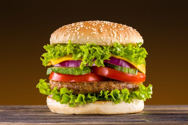 Homemade burger on the wooden table