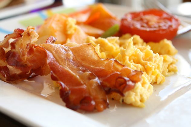 Scrambled Eggs and Bacon breakfast morning meal