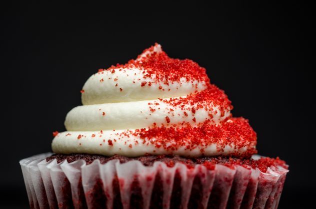 Red velvet on black cupcake treat baking baked